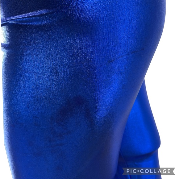 Shine Liquid Metallic Blue - High Waist Stretch Leggings Pants - Picture 6 of 11